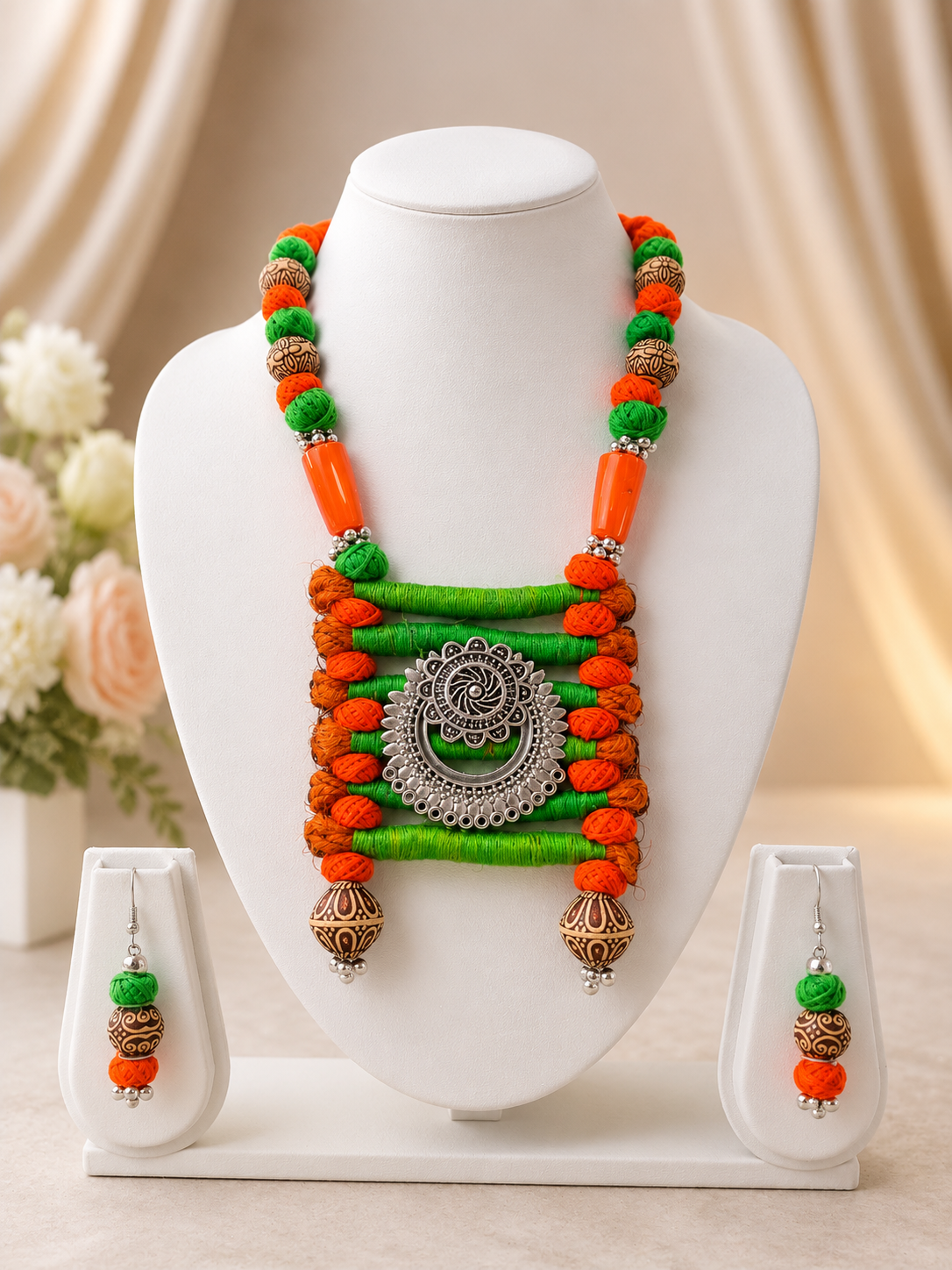 Jute Oxidised Boho Necklace Set