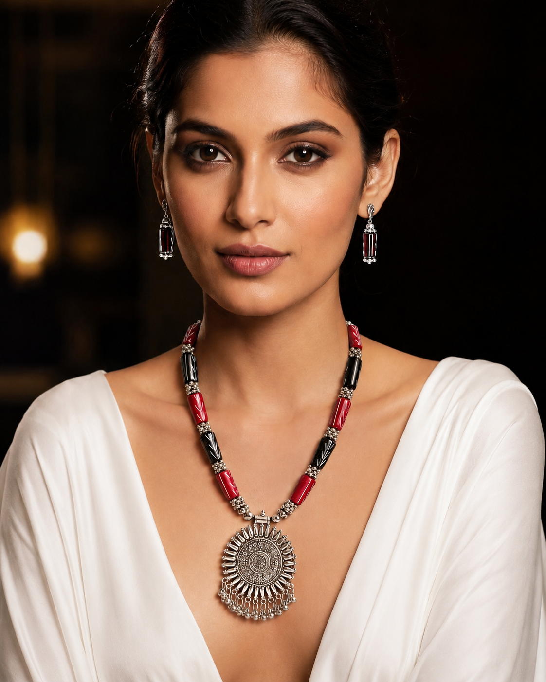 Shvetika Silver Pendant Necklace & Earrings Set
