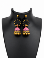 Midnight Bloom Pink Jhumka Earrings