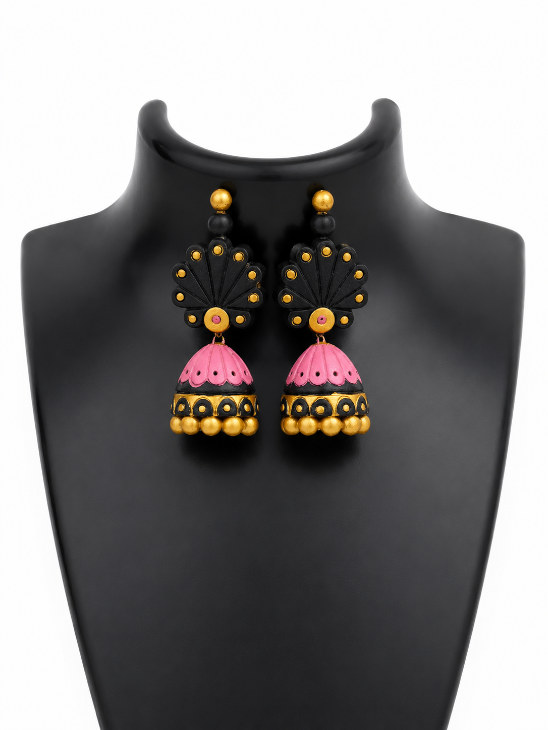 Midnight Bloom Pink Jhumka Earrings