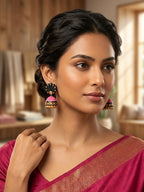Midnight Bloom Pink Jhumka Earrings