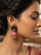 Midnight Bloom Pink Jhumka Earrings
