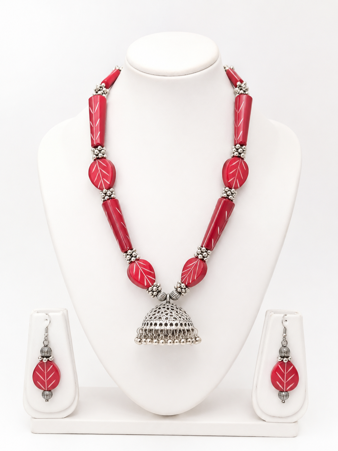 Leaf Bead Jhumka Necklace Set