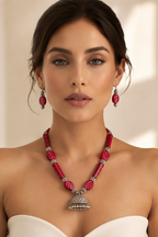 Leaf Bead Jhumka Necklace Set