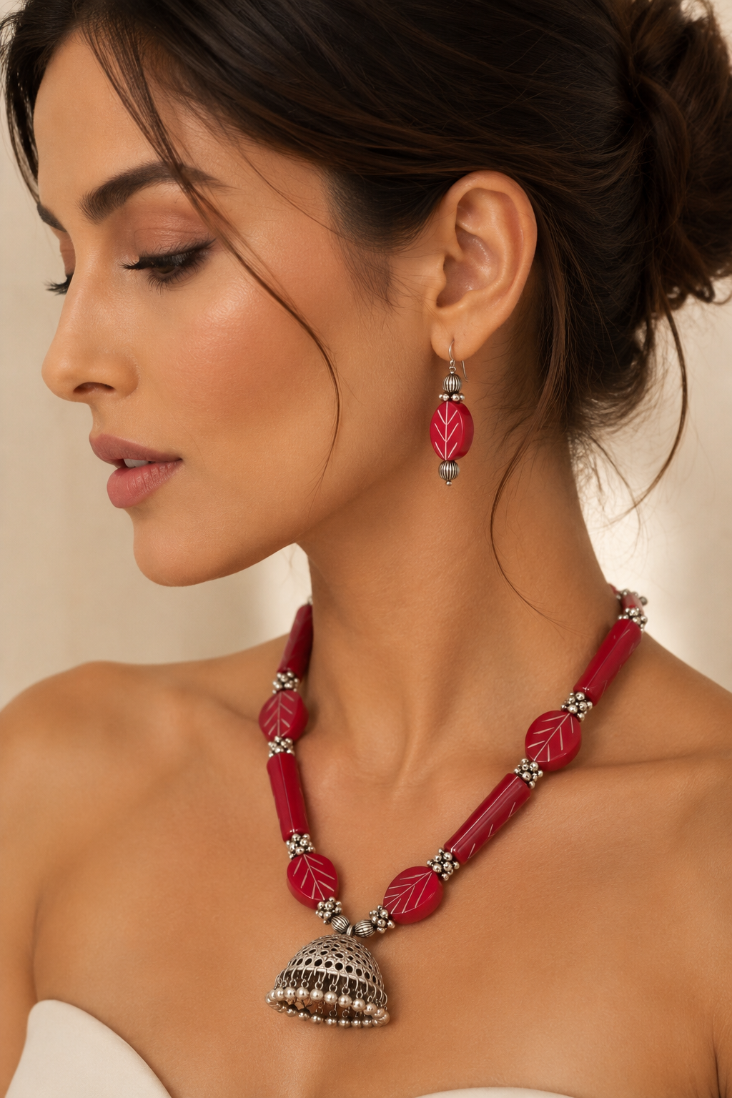 Jhumki Charm Necklace & Earrings Set