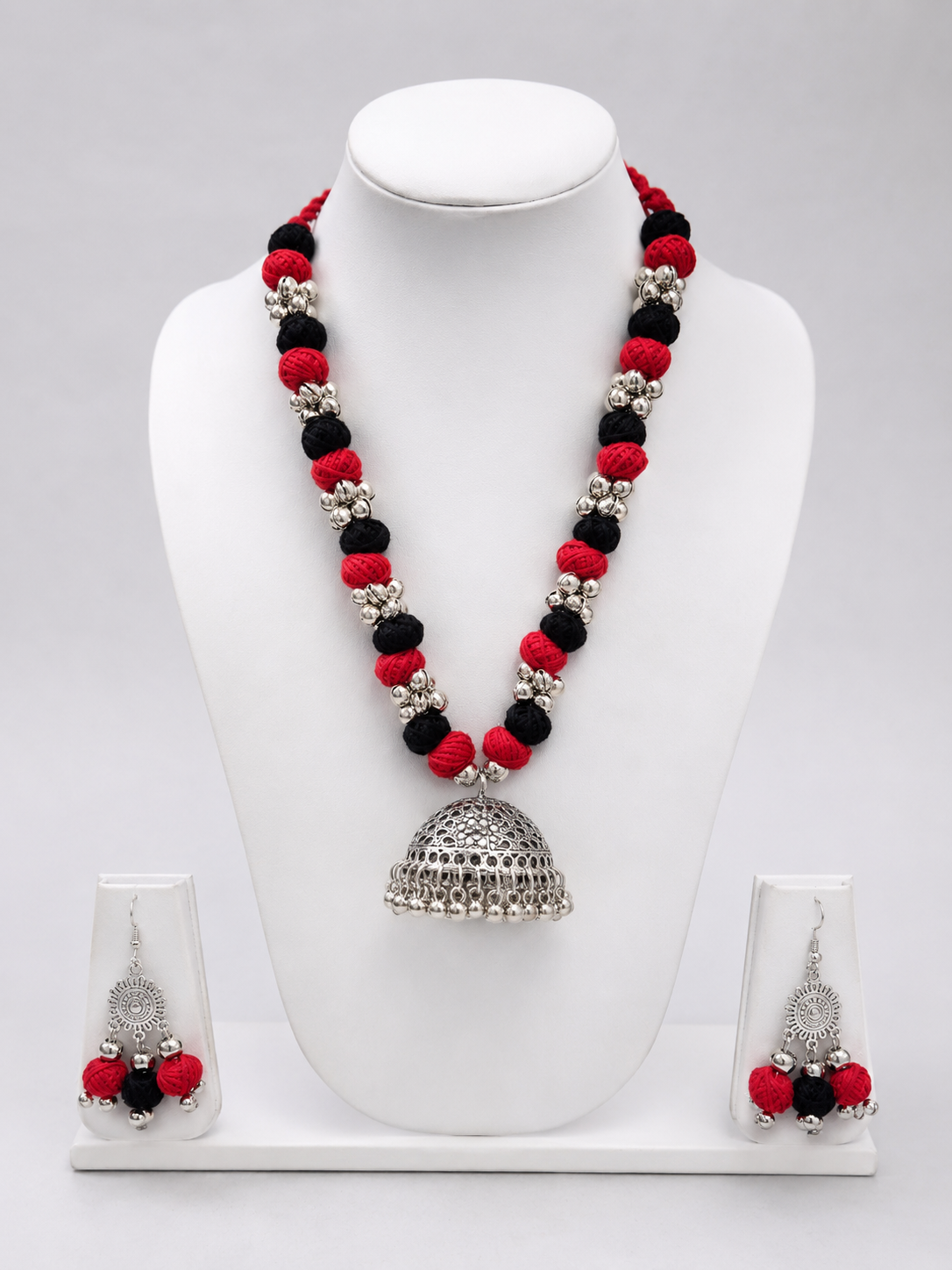 Thread Bead Jhumka Necklace Set