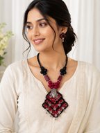 Gulnaar Devi Fabric Black And Maroon Necklace Set