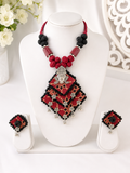 Gulnaar Devi Fabric Black And Maroon Necklace Set