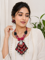 Gulnaar Devi Fabric Black And Maroon Necklace Set