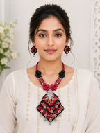 Gulnaar Devi Fabric Black And Maroon Necklace Set