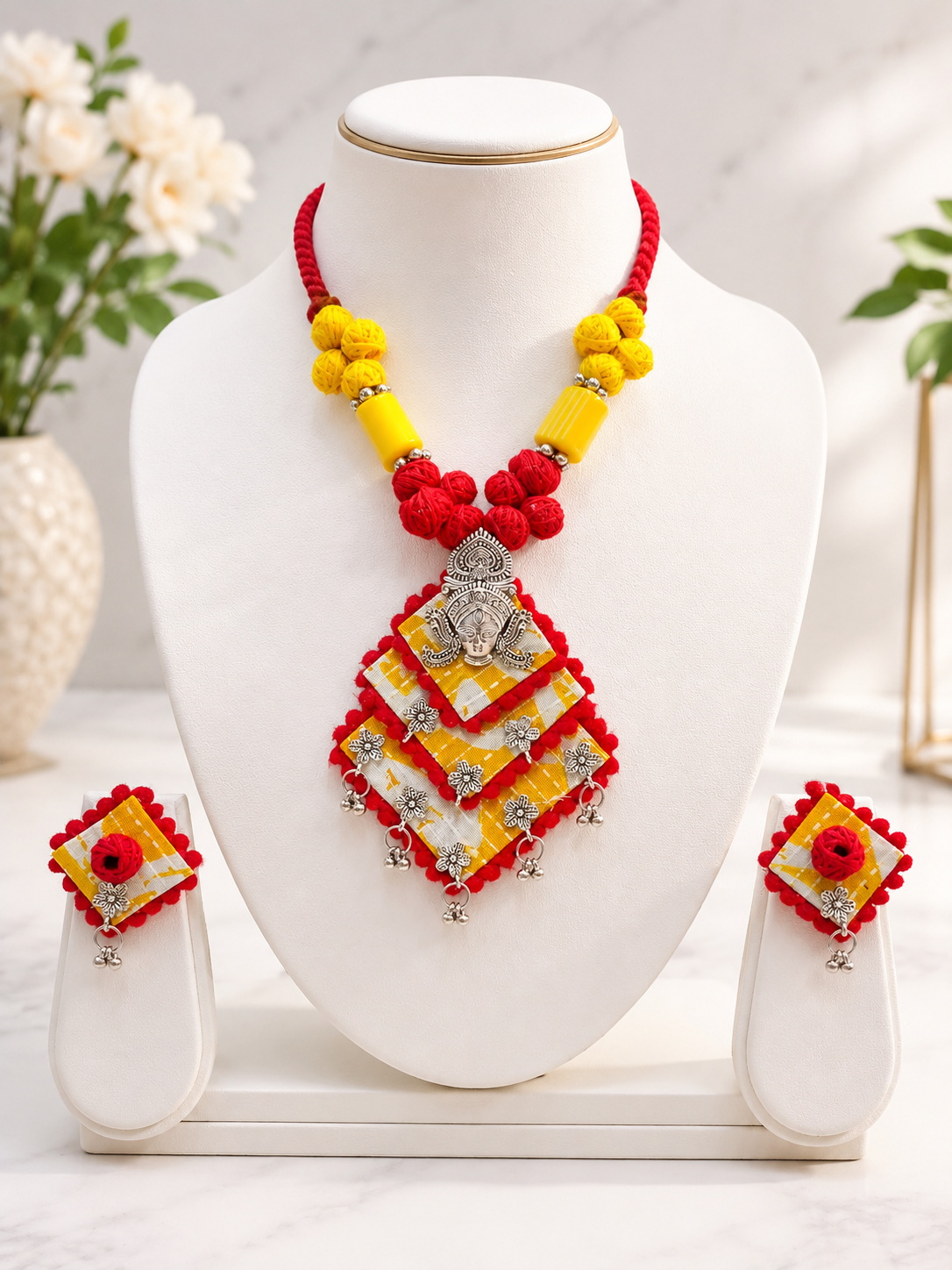 Gulnaar Devi Fabric Yellow Statement Necklace Set