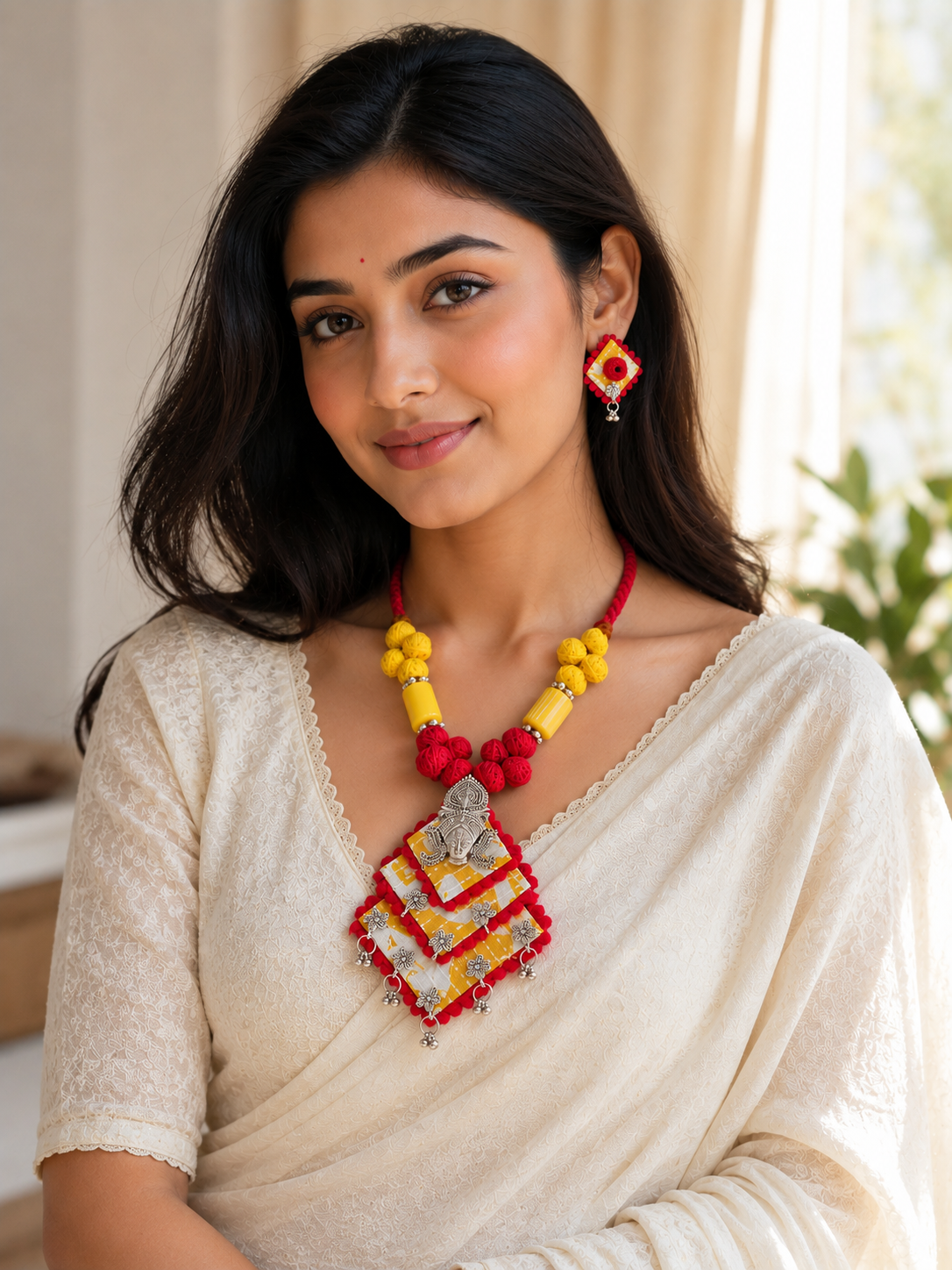 Gulnaar Devi Fabric Yellow Statement Necklace Set