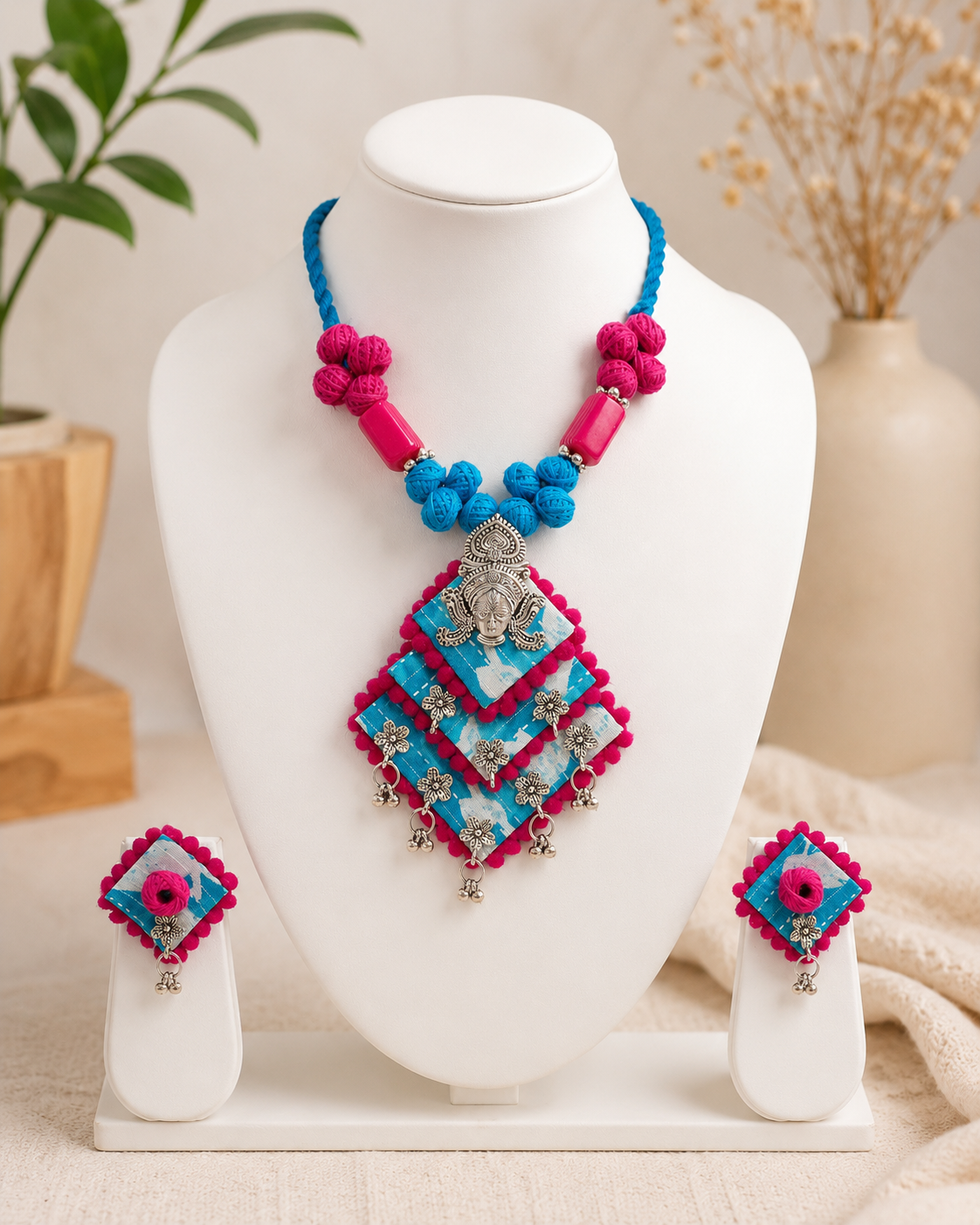 Gulnaar Devi Fabric Blue Statement Necklace Set