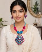 Gulnaar Devi Fabric Blue Statement Necklace Set