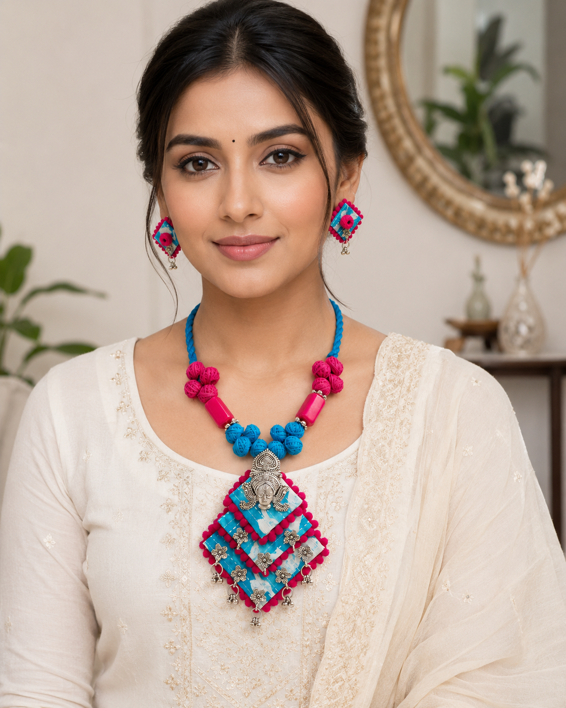 Gulnaar Devi Fabric Blue Statement Necklace Set