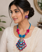 Gulnaar Devi Fabric Blue Statement Necklace Set