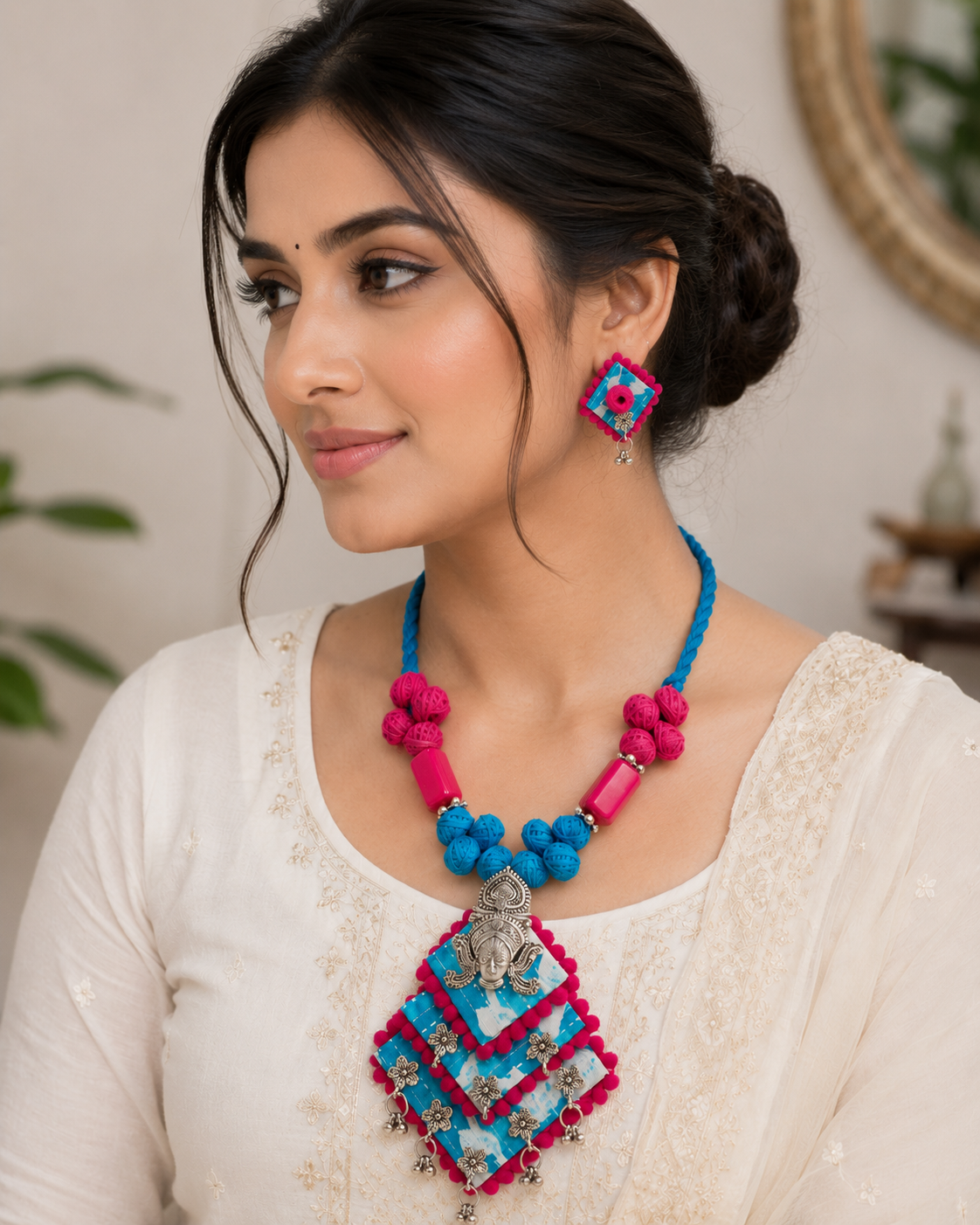 Gulnaar Devi Fabric Blue Statement Necklace Set