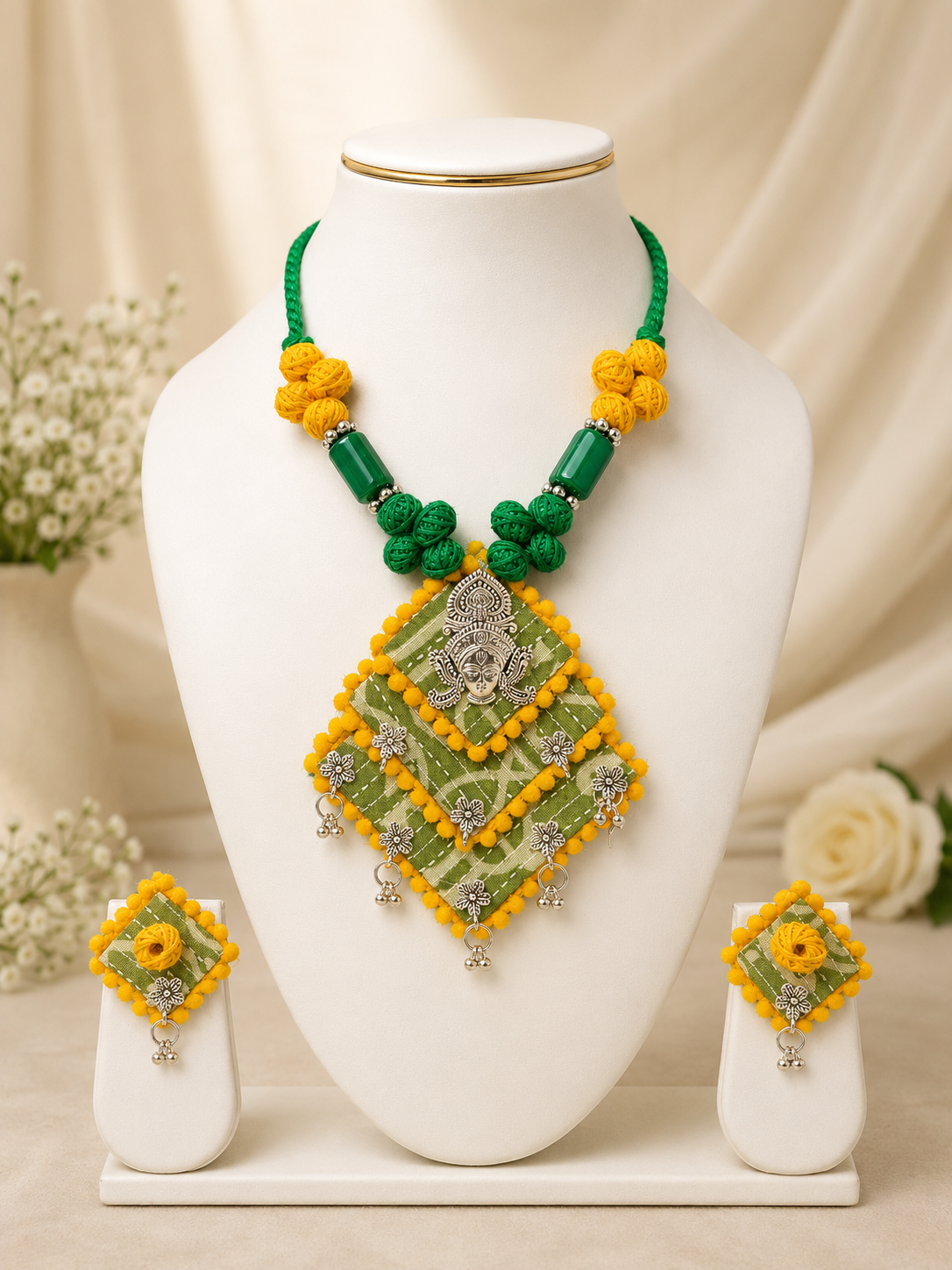 Gulnaar Devi Fabric Yellow Statement Necklace Set