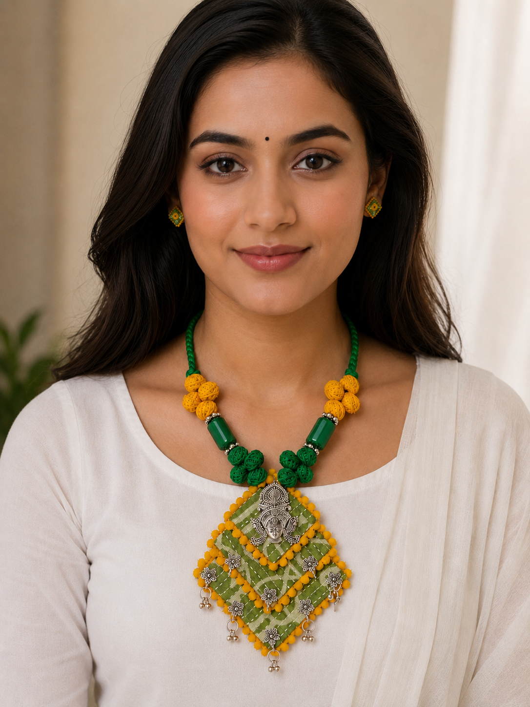 Gulnaar Devi Fabric Yellow Statement Necklace Set
