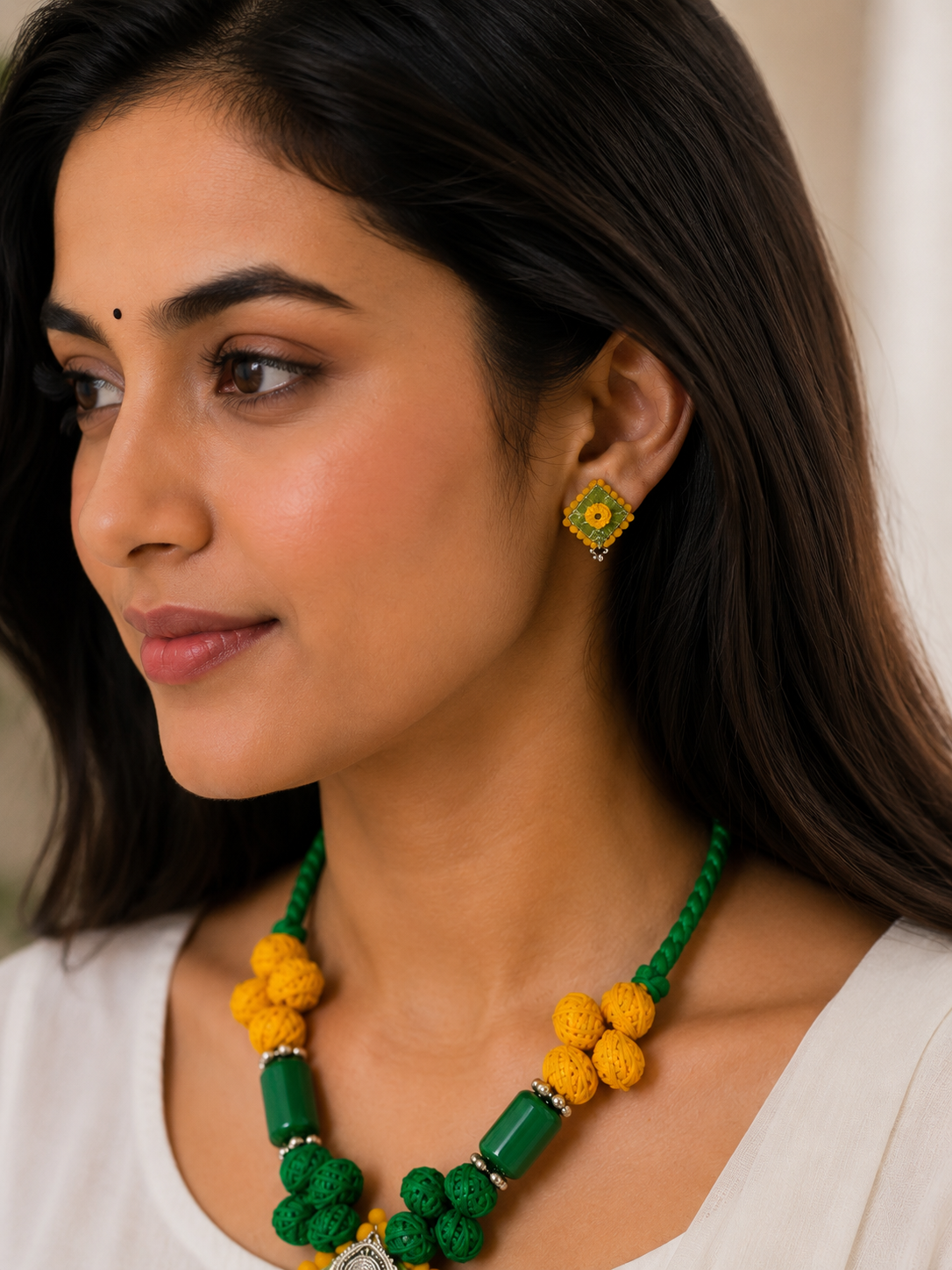 Gulnaar Devi Fabric Yellow Statement Necklace Set
