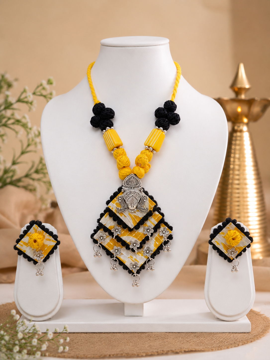 Gulnaar Devi Fabric Yellow Statement Necklace Set