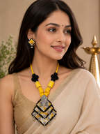 Gulnaar Devi Fabric Yellow Statement Necklace Set