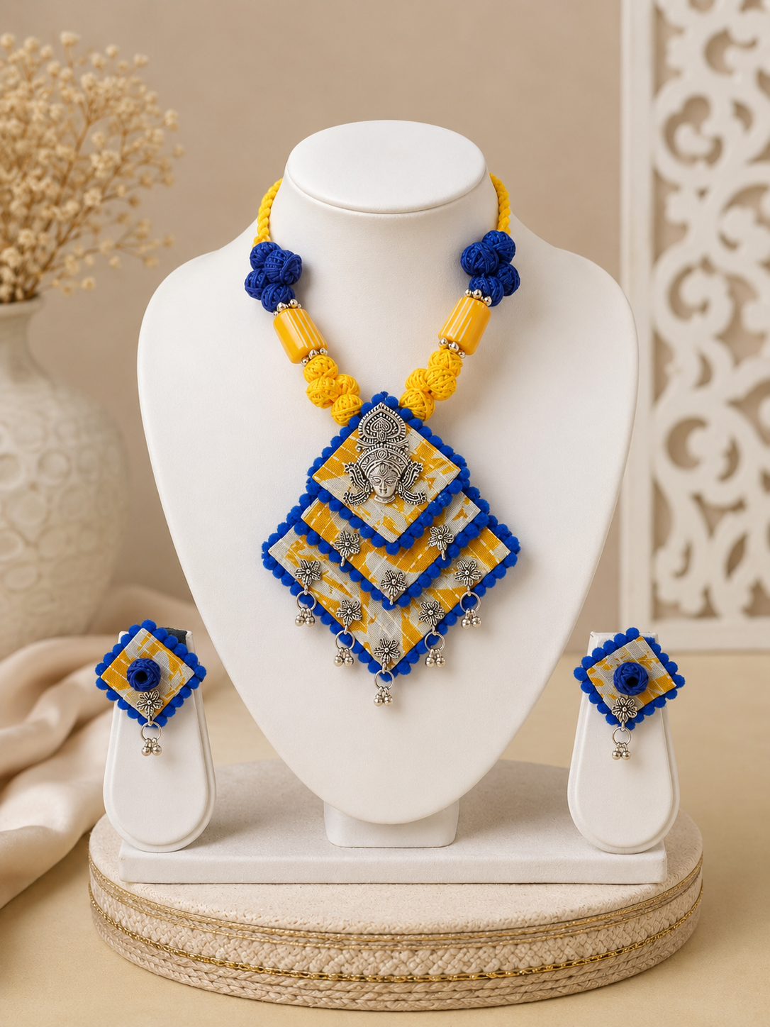 Gulnaar Devi Fabric Yellow Statement Necklace Set