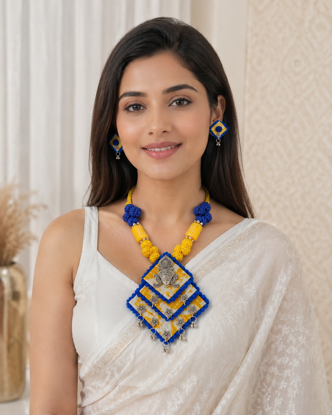 Gulnaar Devi Fabric Yellow Statement Necklace Set