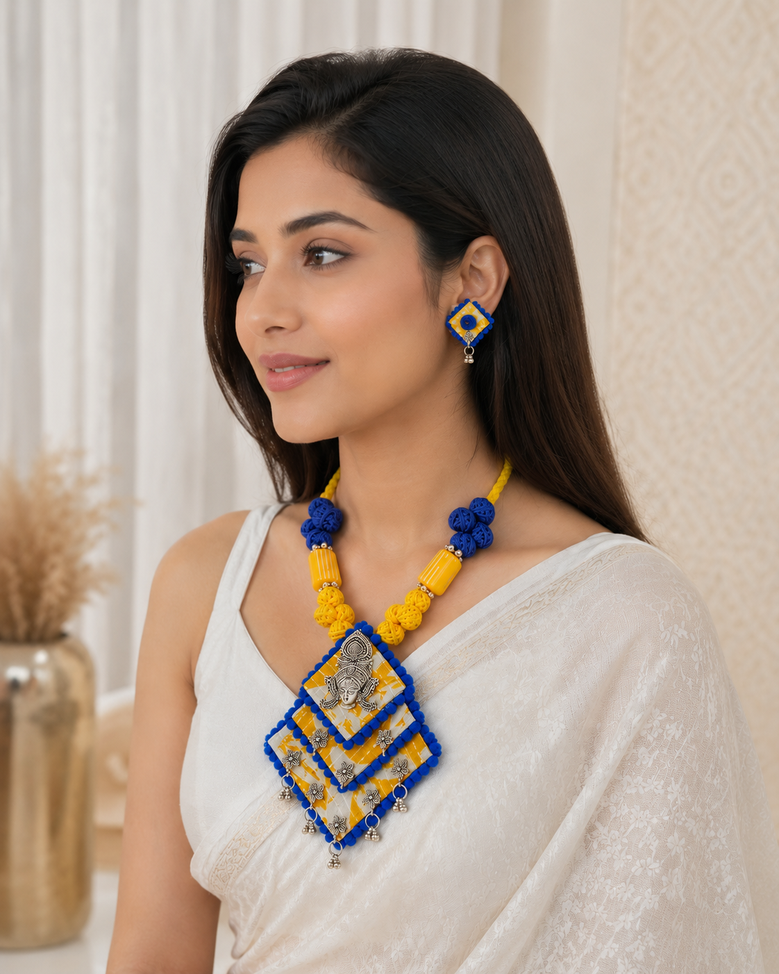 Gulnaar Devi Fabric Yellow Statement Necklace Set