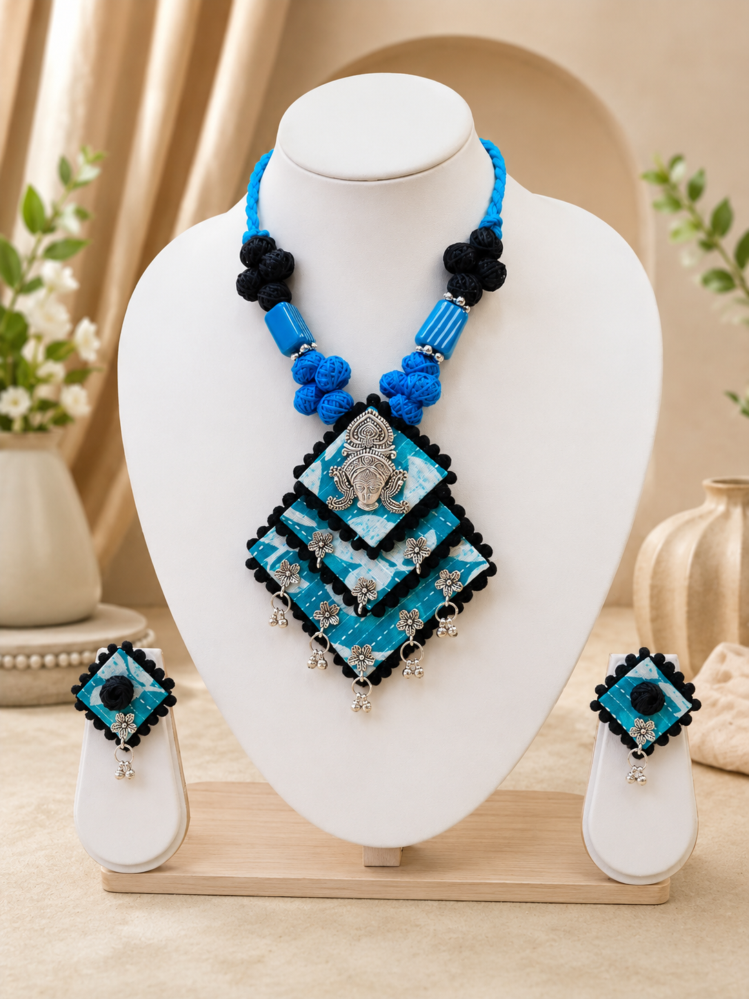 Gulnaar Devi Fabric Blue Statement Necklace Set