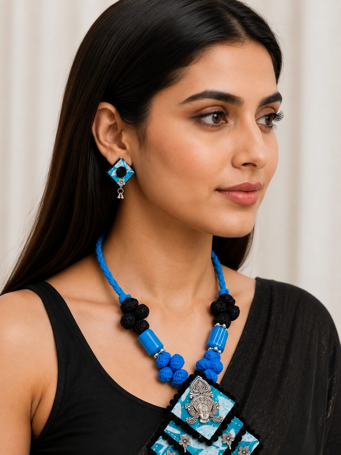 Gulnaar Devi Fabric Blue Statement Necklace Set