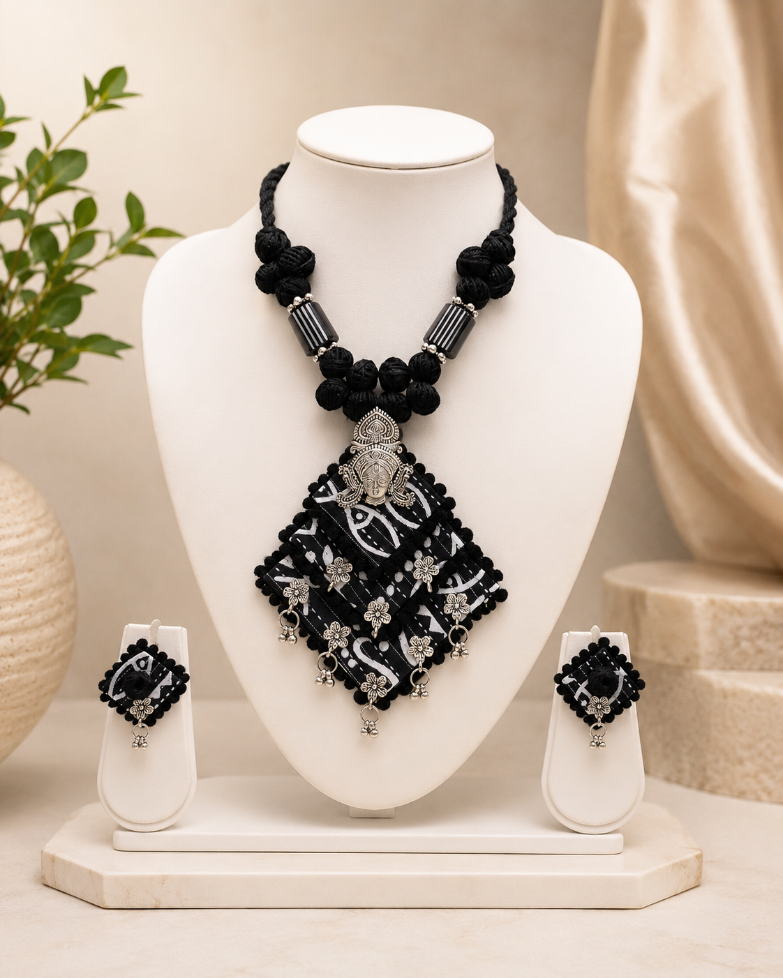 Gulnaar Devi Fabric Black Statement Necklace Set