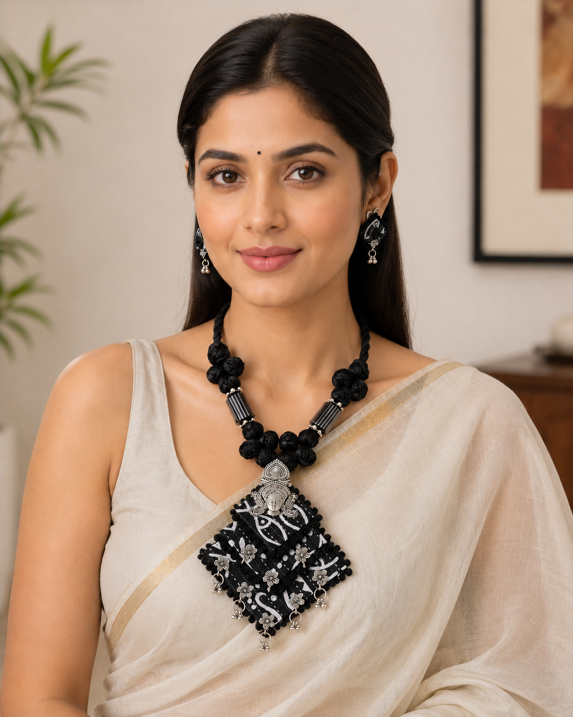 Gulnaar Devi Fabric Black Statement Necklace Set