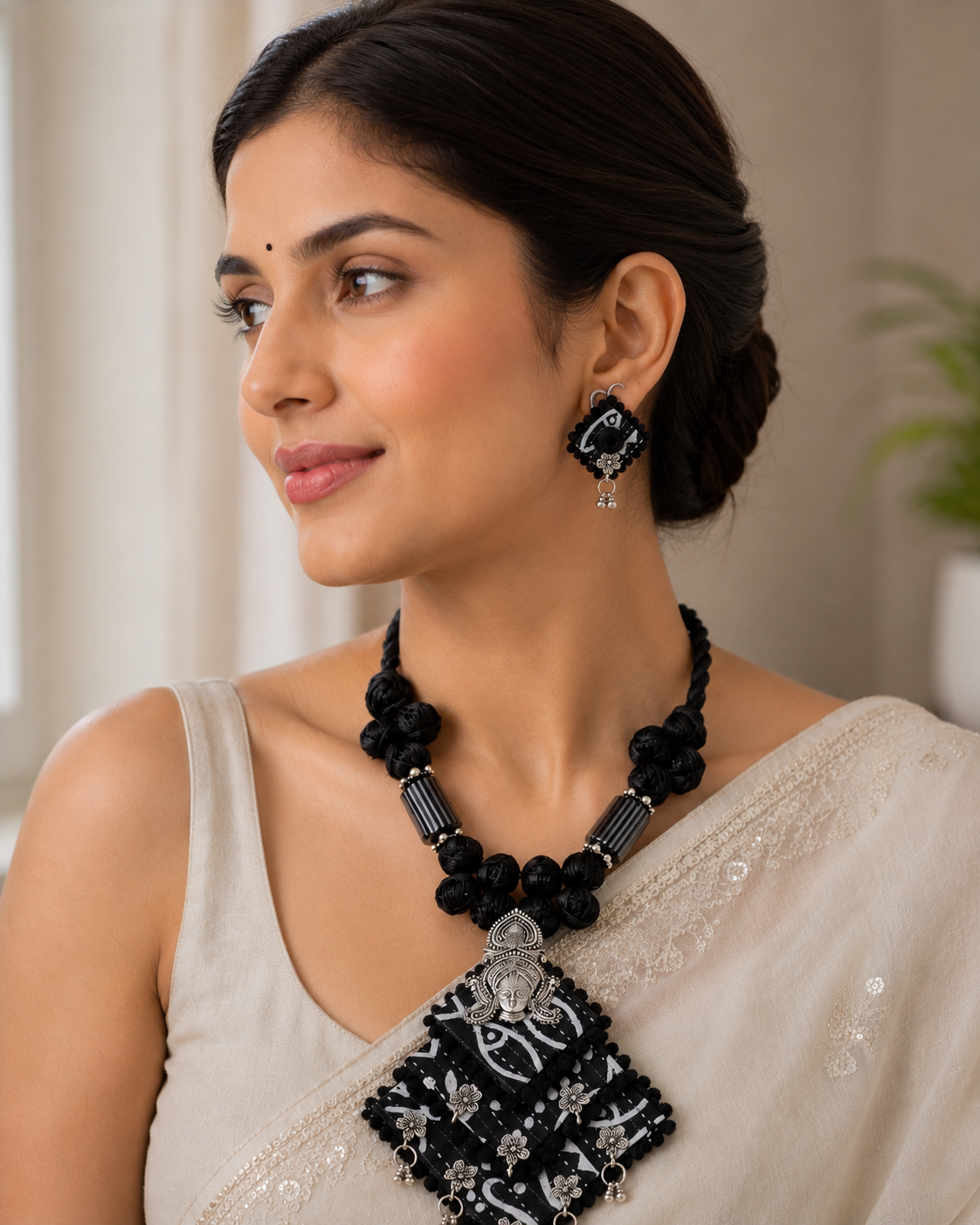 Gulnaar Devi Fabric Black Statement Necklace Set