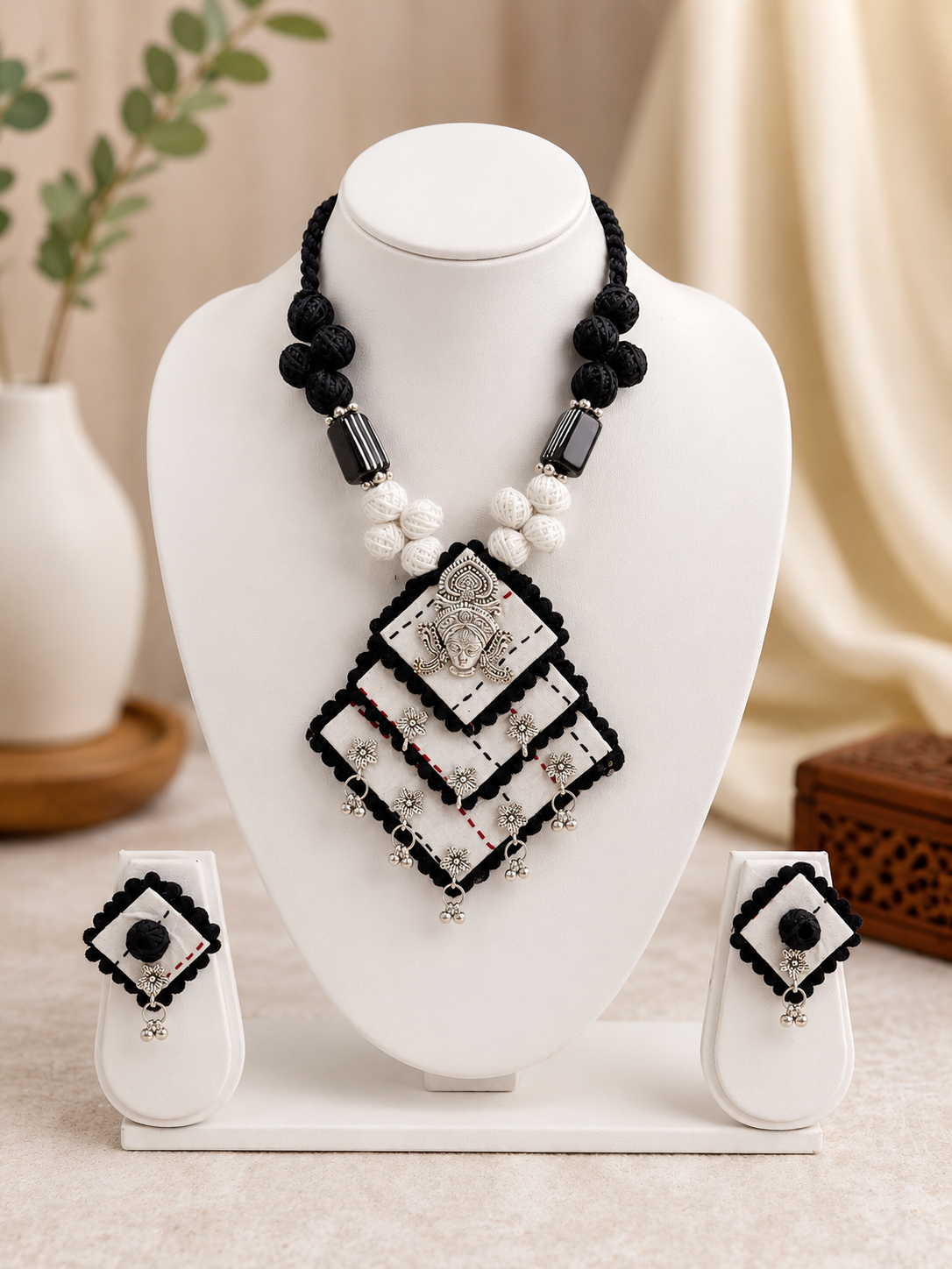 Gulnaar Devi Fabric Black Statement Necklace Set