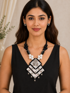 Gulnaar Devi Fabric Black Statement Necklace Set