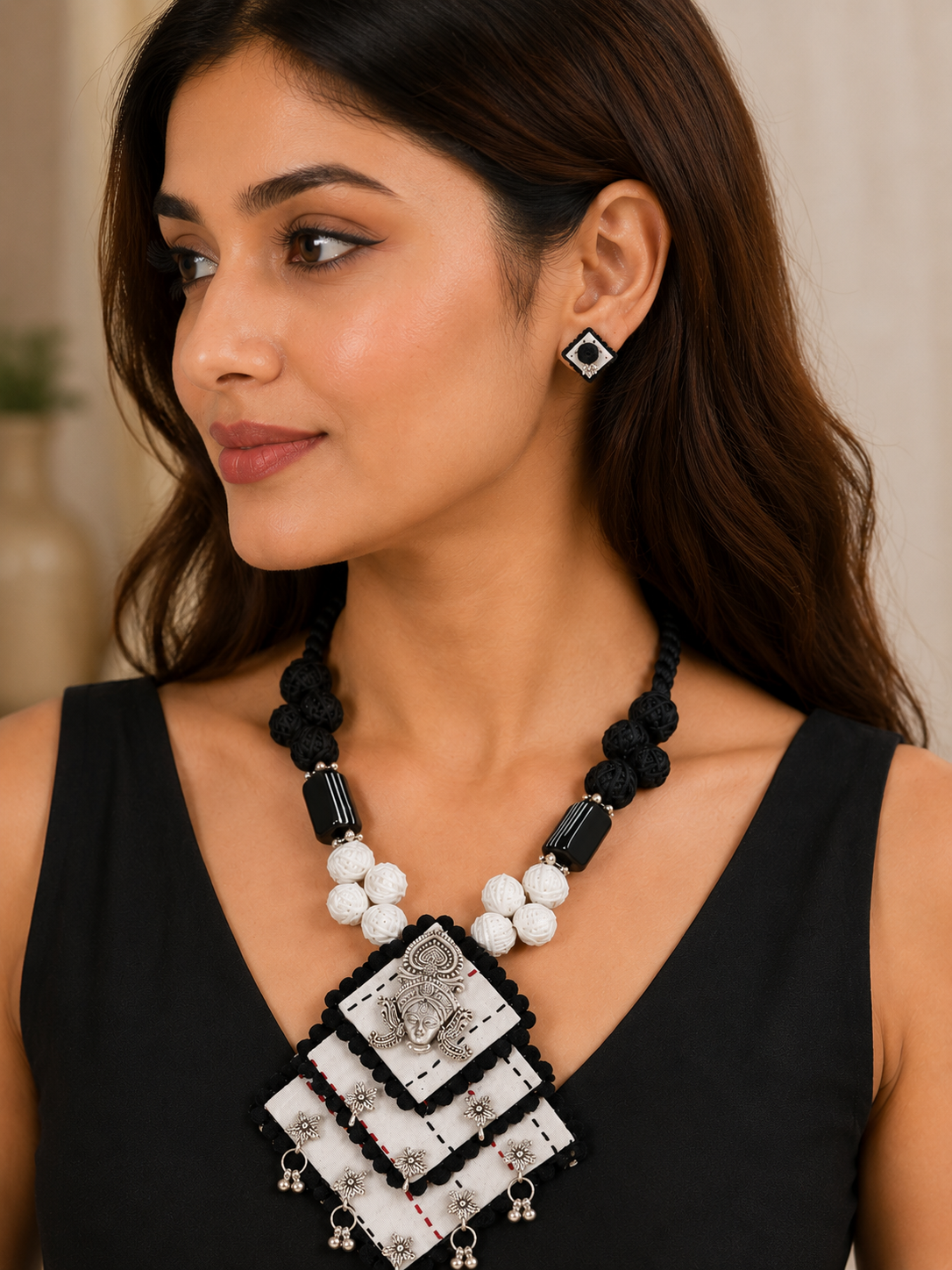 Gulnaar Devi Fabric Black Statement Necklace Set