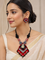 Gulnaar Devi Fabric Black And Maroon Necklace Set