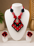 Gulnaar Devi Fabric Black And Maroon Necklace Set