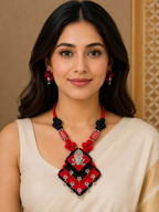 Gulnaar Devi Fabric Black And Maroon Necklace Set