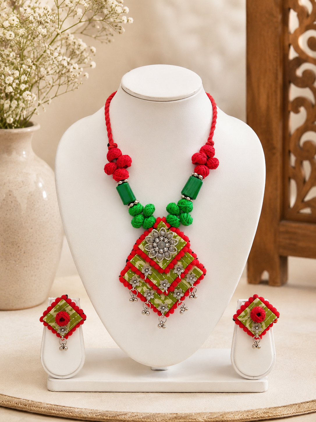 Floral Boho Fabric Necklace Set