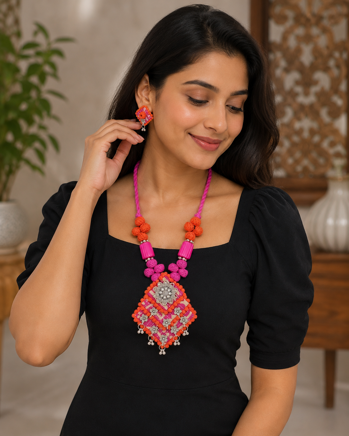 Floral Boho Fabric Necklace Set