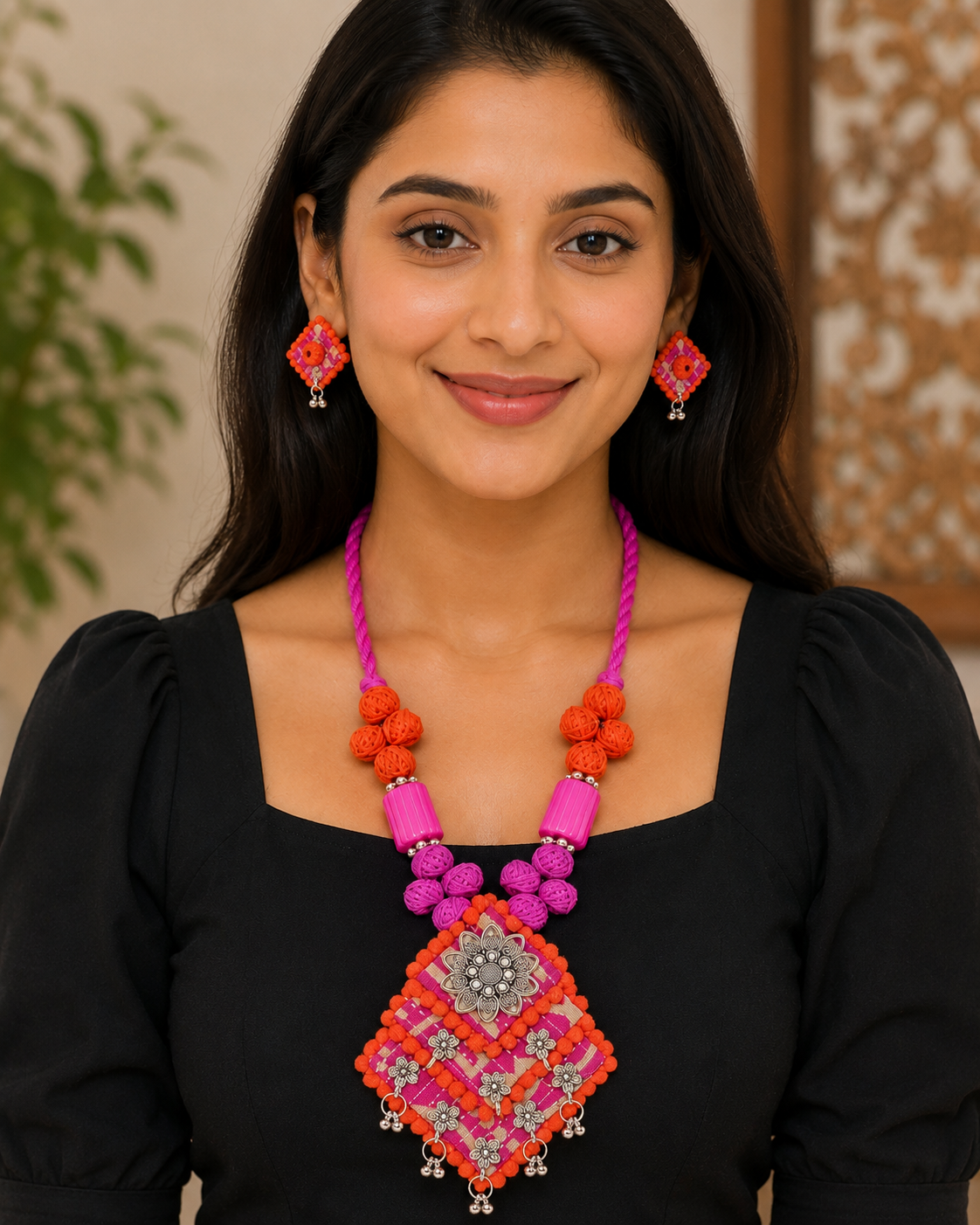 Floral Boho Fabric Necklace Set