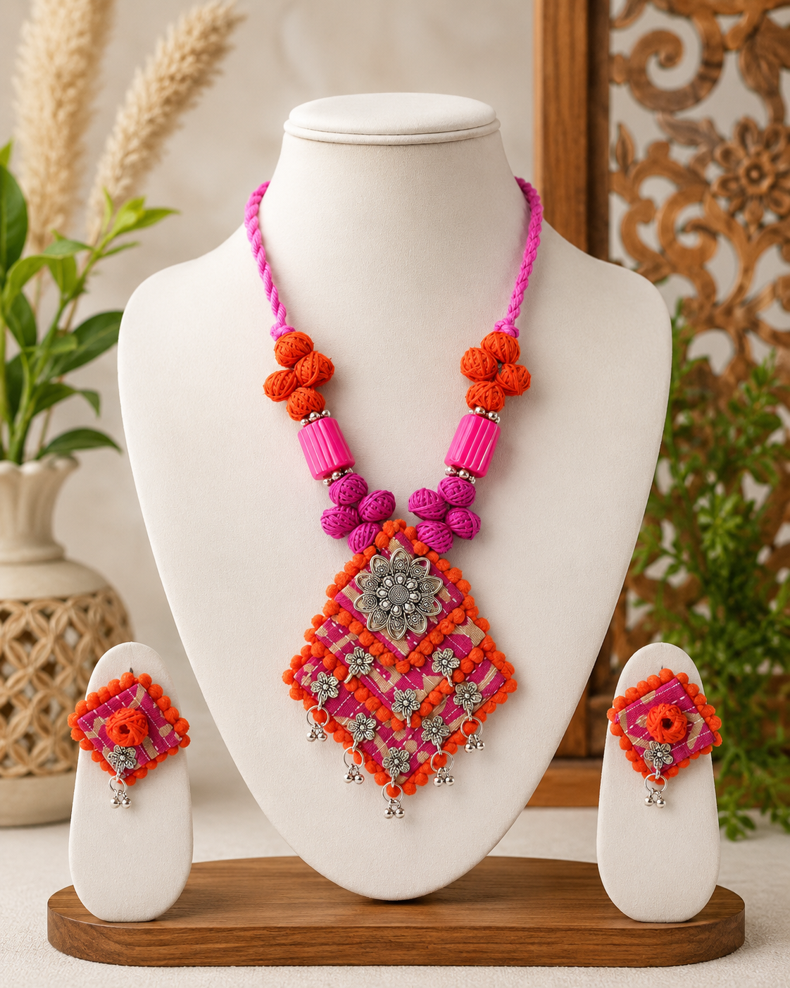 Floral Boho Fabric Necklace Set