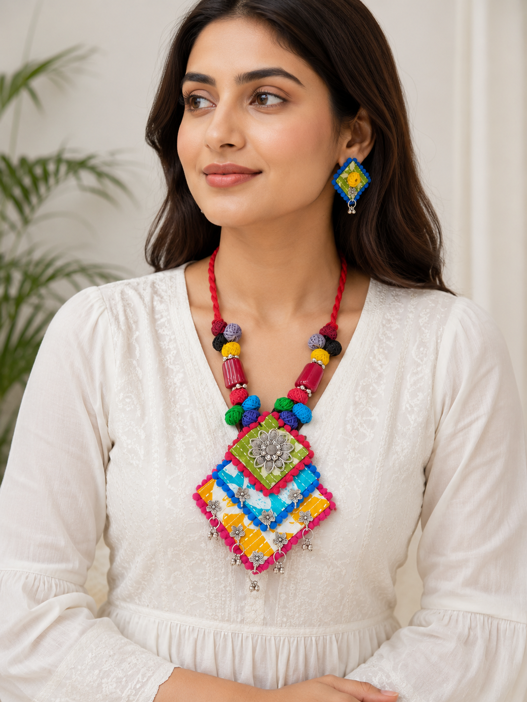Floral Boho Fabric Necklace Set