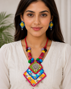 Floral Boho Fabric Necklace Set