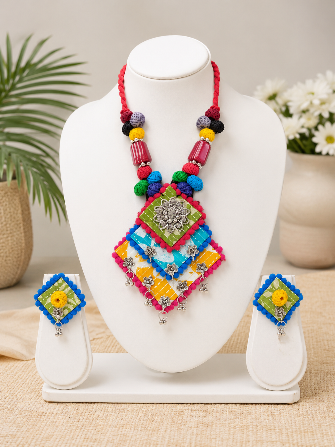 Floral Boho Fabric Necklace Set