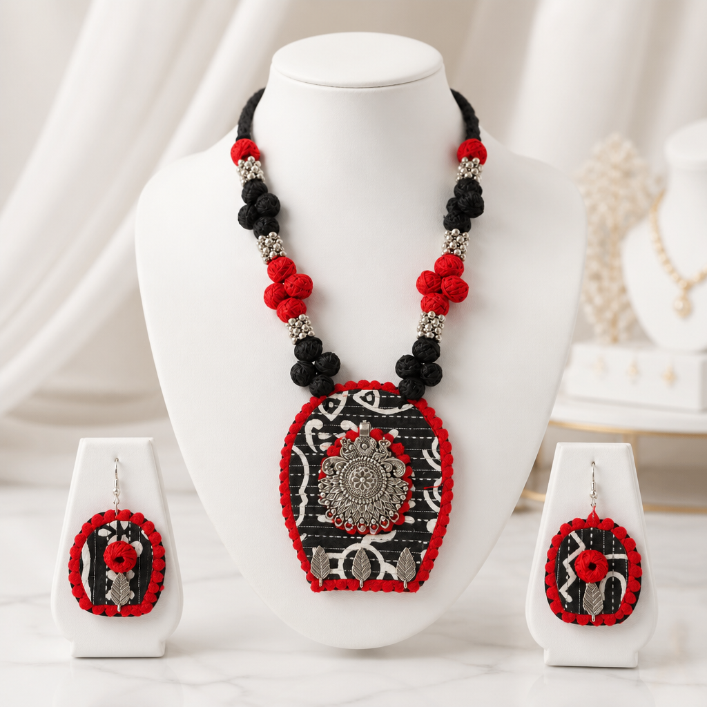 Rangmahika Fabric Necklace & Earrings Set