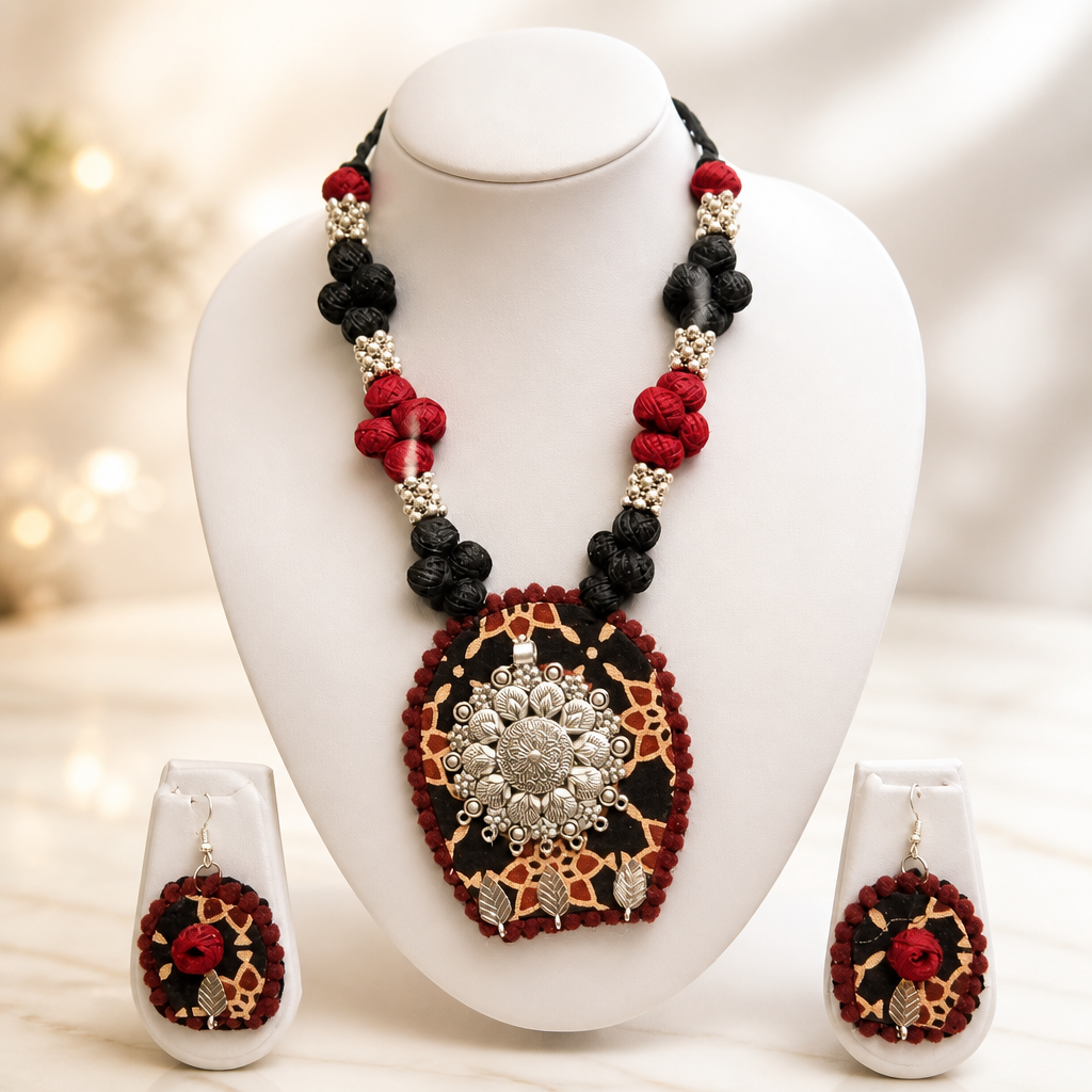 Rangmahika Fabric Necklace & Earrings Set