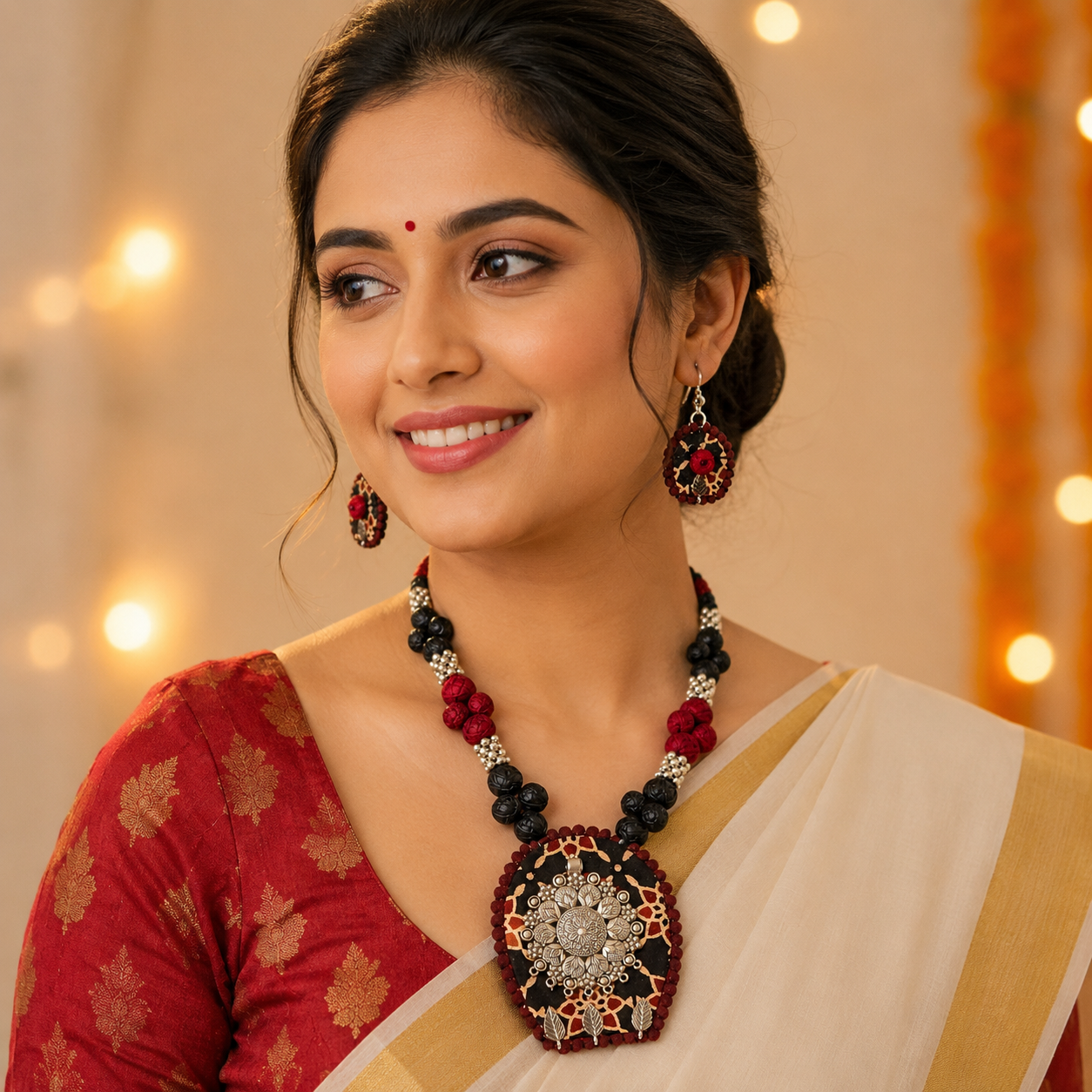 Rangmahika Fabric Necklace & Earrings Set